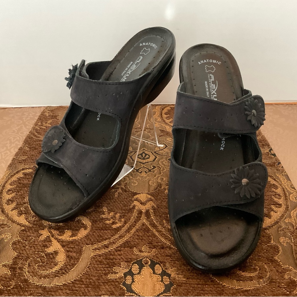 Spring Step Flexus Black Leather Women's Sandals Size 39